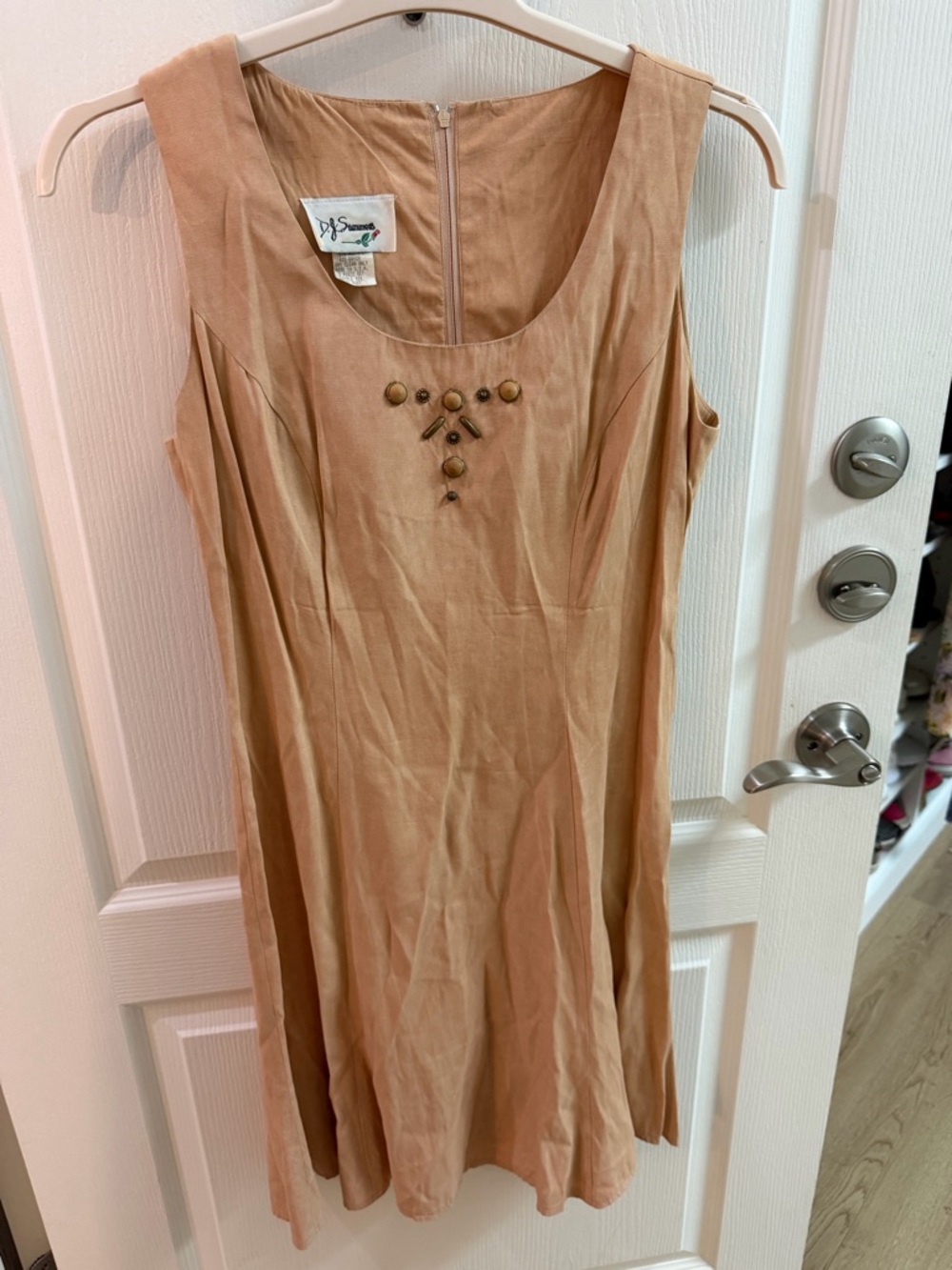 D.J. Summers Vintage Sleeveless Tan Midi Dress with Decorative Accents Sz 6